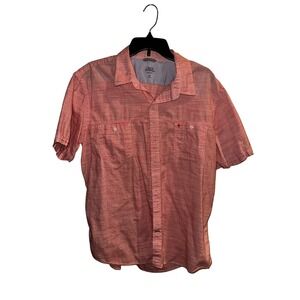 IZOD Mens Coral Red Heathered Short Sleeve Button Up Shirt XL
